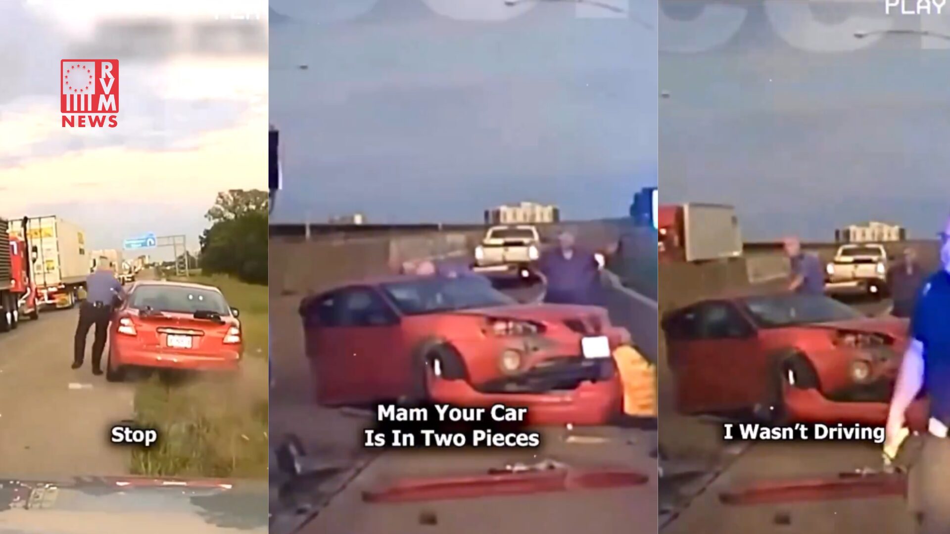 WOW!!! Woman Flees Traffic Stop, Crashes & Rips Her Car In Half [VIDEO]