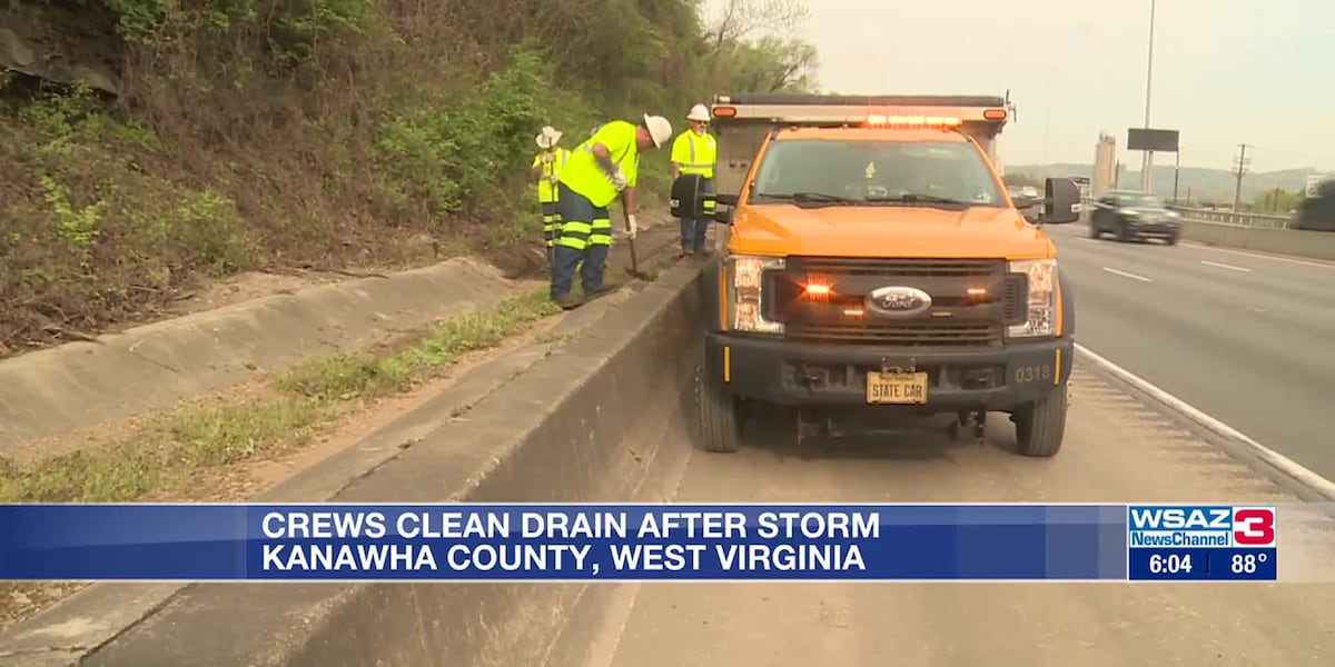 WVDOH crews clean I-64 drain after storm-related flooding [Video]