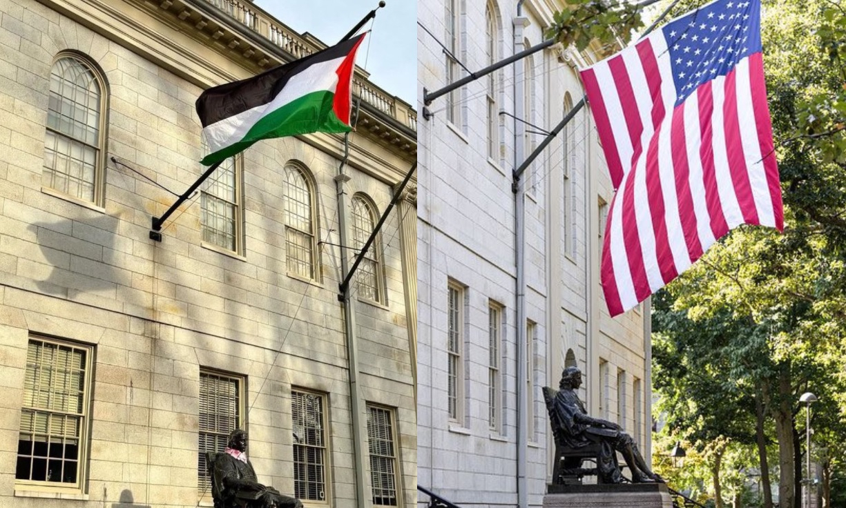 Anti-Israeli Protesters at Harvard Raise Palestinian Flag at Spot Where Stars & Stripes Flies Over Founder