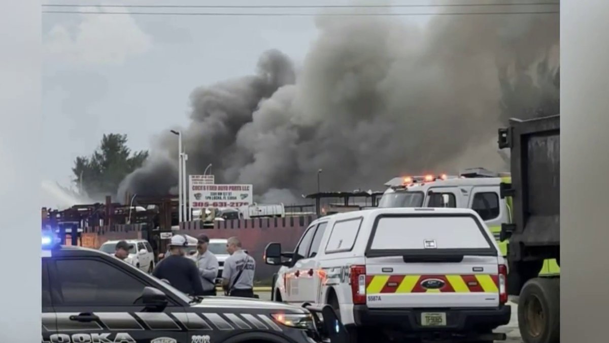 Firefighters battle massive fire at Opa-locka family-owned junkyard  NBC 6 South Florida [Video]