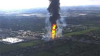 A pipeline has exploded and is on fire in a Houston suburb, forcing evacuations [Video]