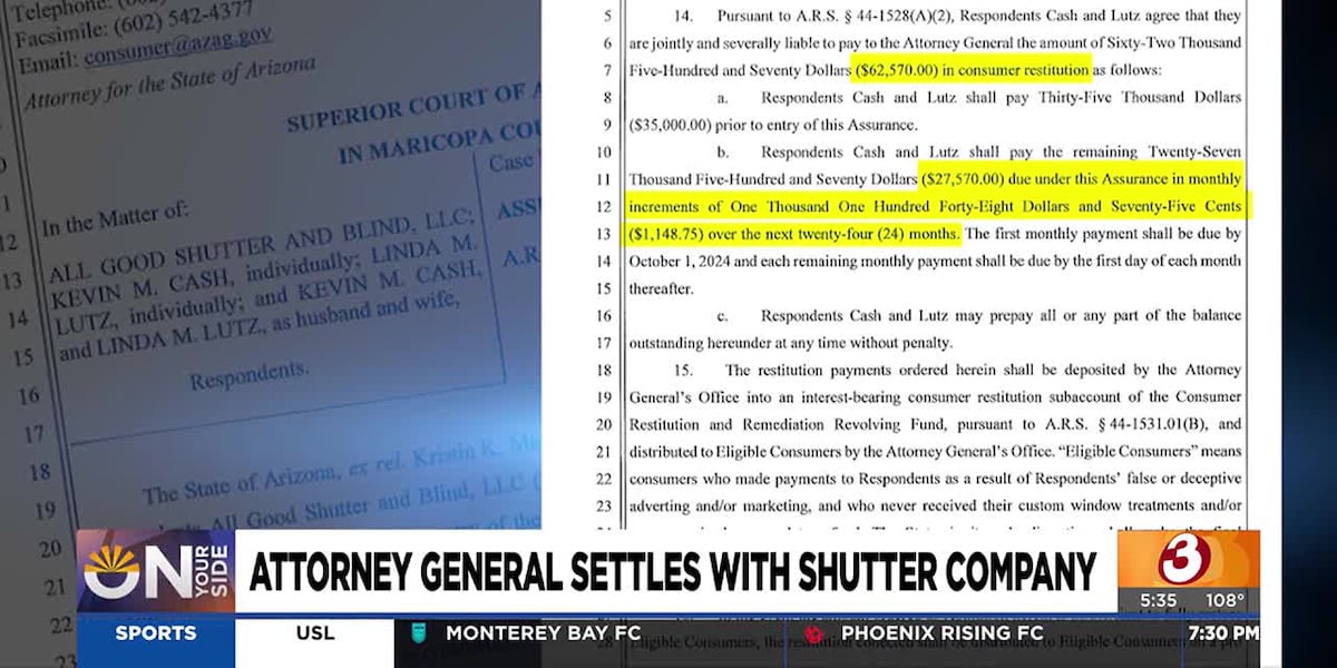 Arizona attorney general settles with All Good Shutters and Blinds [Video]