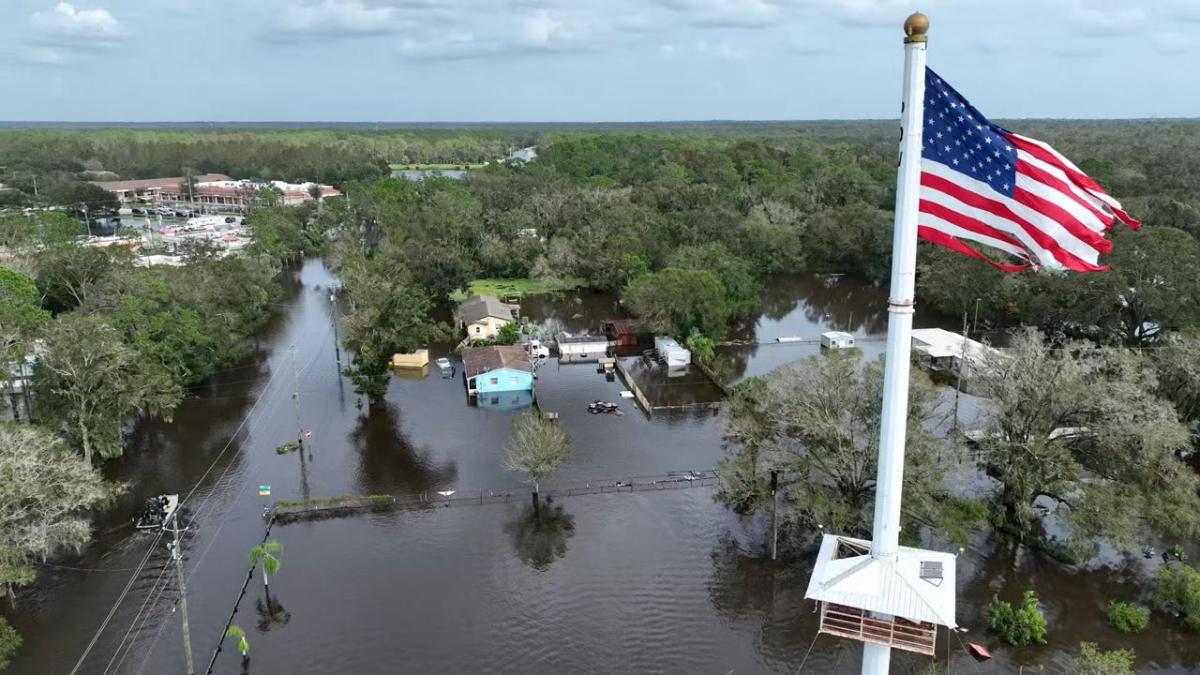 Aerial video shows Florida homes, businesses underwater as Alafia River floods neighborhood