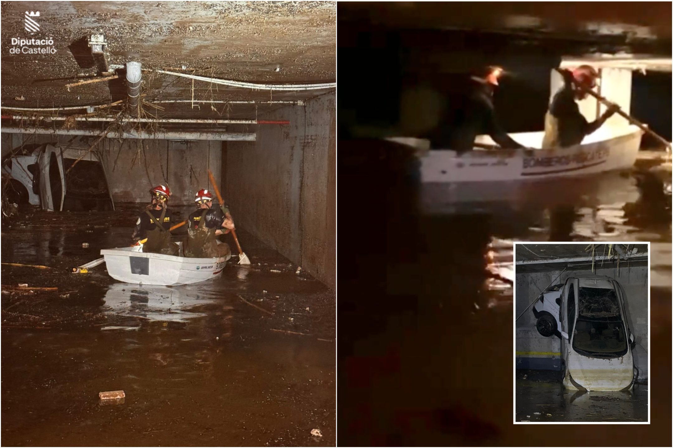 Watch: Chilling moment firefighters in Spain row boats through flooded car parks in search of deadly DANA storm victims [Video]