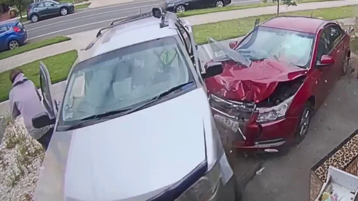 Doorbell camera catches the shocking moment out of control car smashes into SUV with a child inside [Video]