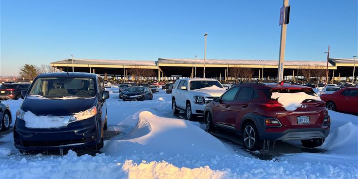 Homecoming headache: Snow and ice cover cars at KCI Economy Parking lot [Video]