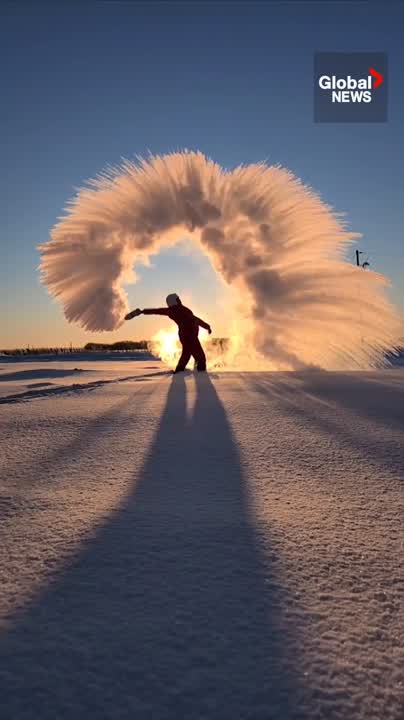 Frigid temperatures freeze water mid-air in snowy Saskatchewan [Video]